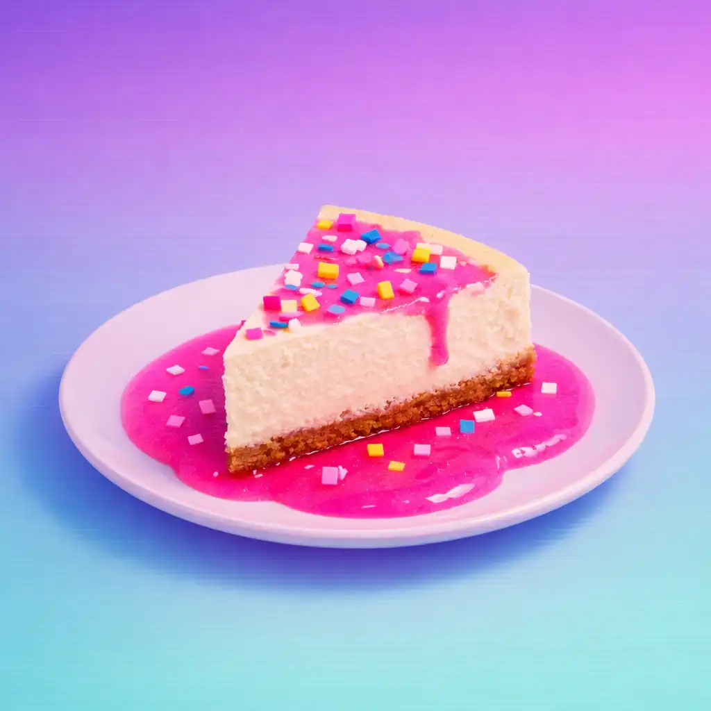 Vaporwave sernik z musem owocowym i pikselowymi posypkami